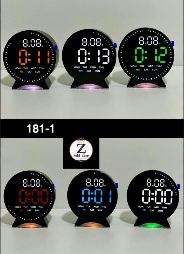 RÉVEIL DIGITAL LED ROND SOCLE NOIR 181-1