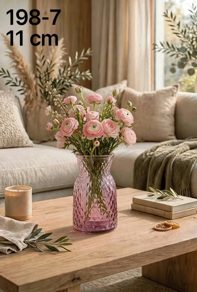 VASE EN VERRE MOTIF DIAMANT ROSE 198-7