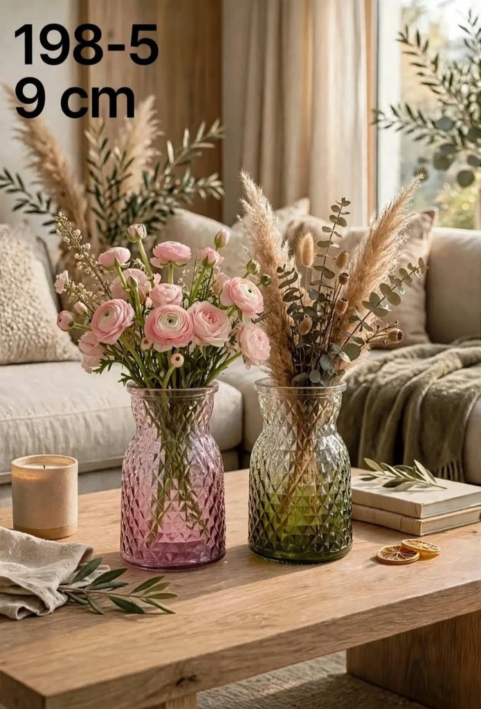VASE EN VERRE MOTIF DIAMANT ROSE & VERT 198-5
