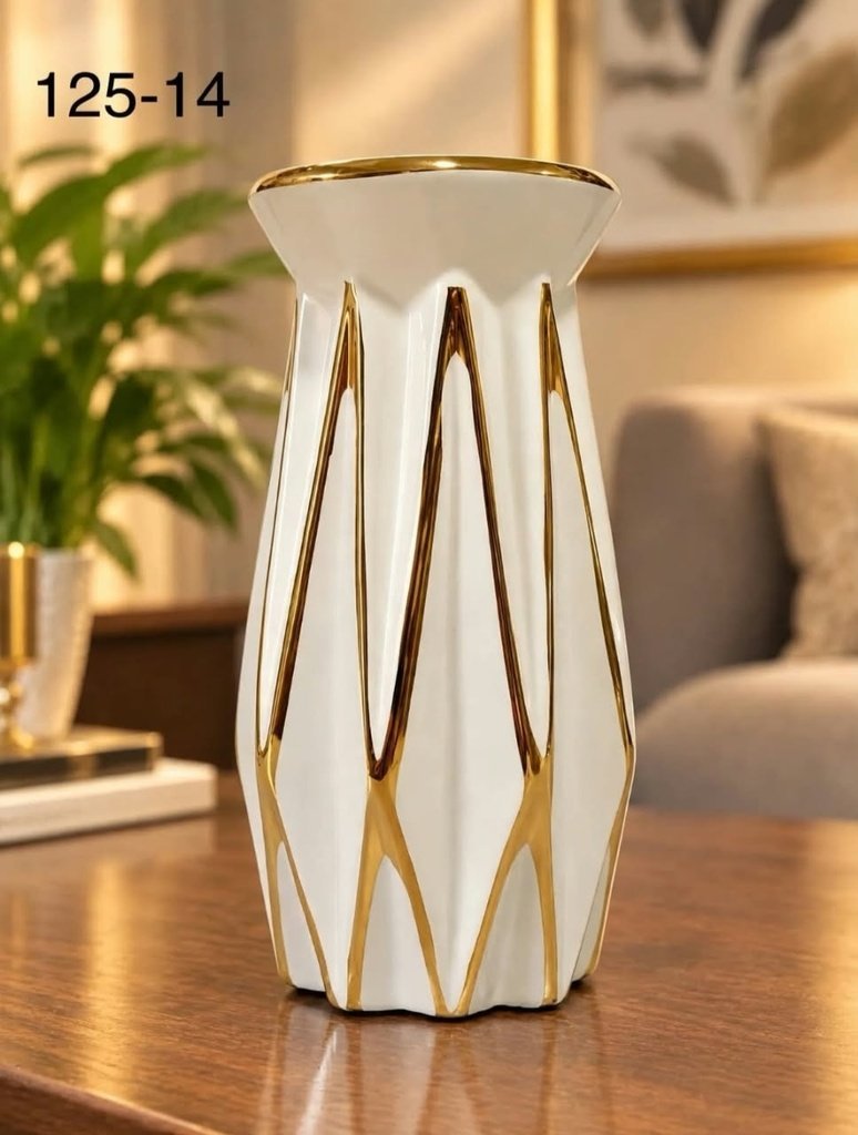 VASE BLANC GÉOMÉTRIQUE LIGNES DORÉES 125-14