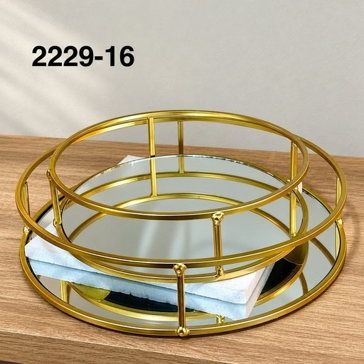 [2229-16] PLATEAUX MIROIR DORÉS À RAMBARDE 2229-16