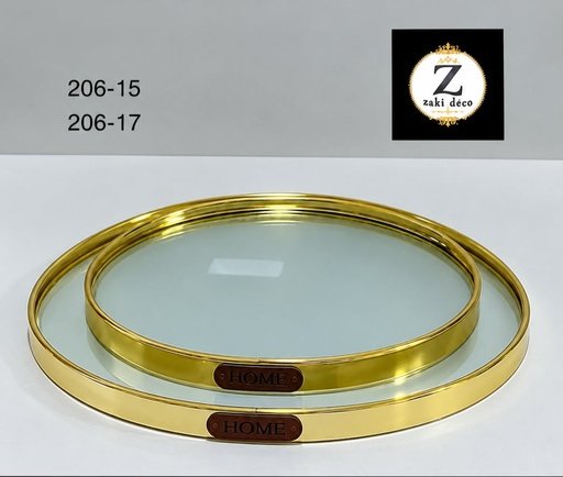 [206-17] PLATEAUX RONDS VERRE DORÉS 206-17