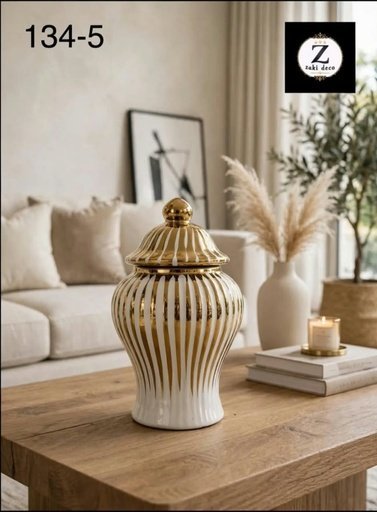 [134-5] VASE POTICHE BLANC & OR 134-5