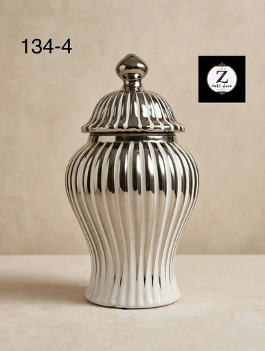 [134-4] VASE POTICHE CANNELÉ ARGENT 134-4