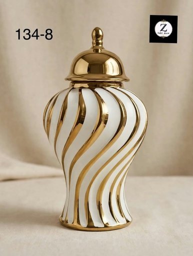 [134-8] VASE POTICHE TORSADÉ BLANC & OR 134-8