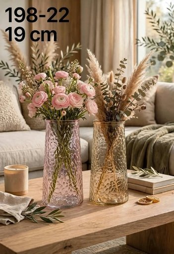 [198-22] VASE EN VERRE MOTIF DIAMANT ROSE & AMBRE 198-22