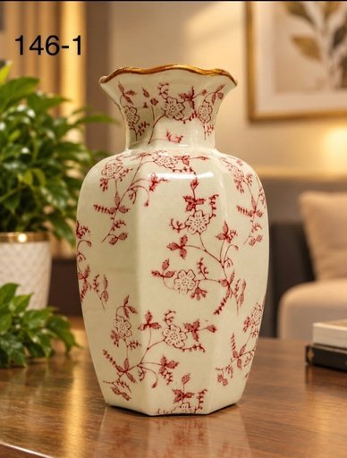 [146-1] VASE HEXAGONAL FLORAL ROUGE 146-1