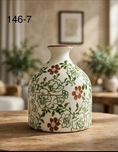 [146-7] مزهرية زجاجة بزهور خضراء 146-7